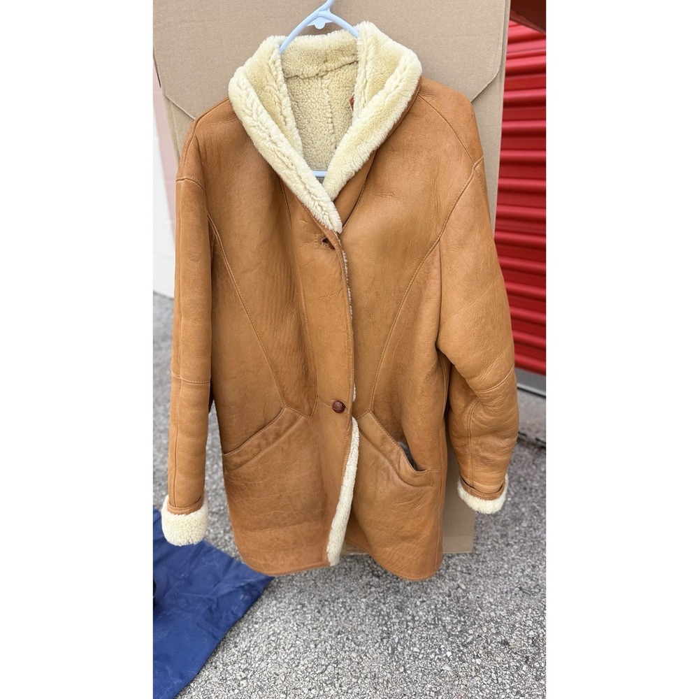 Vintage Shearling Leather Coat Womens Small Brown Sheepskin Jacket Warm
